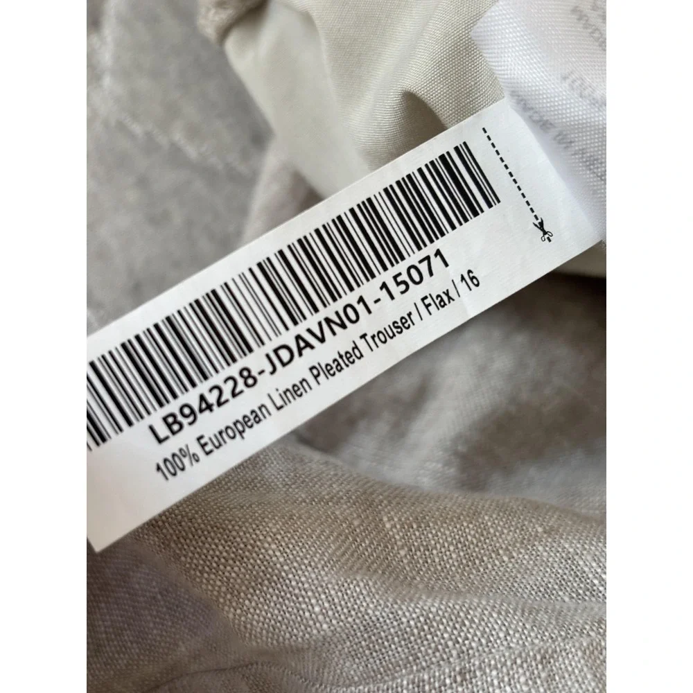Quince Pants Womens 16 Beige Linen Pleated‎ Trouser Elastic Waist Lined Relaxed